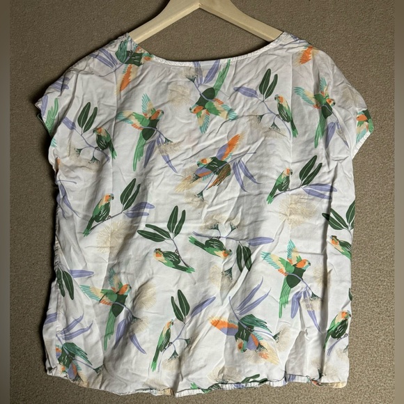 Patagonia Blouse Womens Small June Lake Top Bird Print Short Sleeve Tropical - Picture 6 of 7